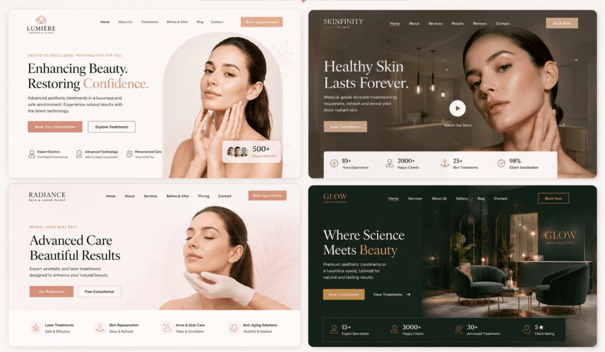 Website designs for aesthetic and skin care clinics